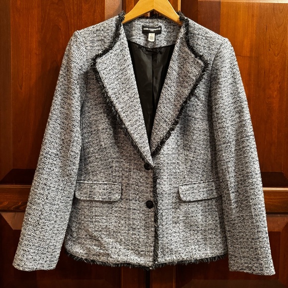 NEW Karl Lagerfeld Paris Women’s Blue White Tweed Blazer Size 12 / Large